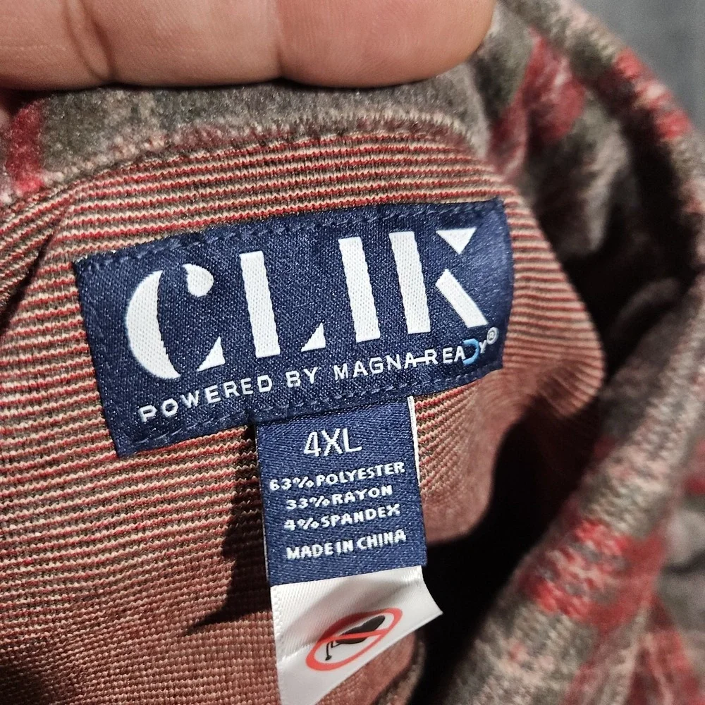 Magna‎ Ready Clik Flannel Shirt Men 4XL Red Gray Plaid Magnetic Outdoors Fishing